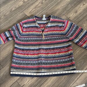 Tiara  vintage hand knit Women Multicolor Knit Sweater with suede leather trim